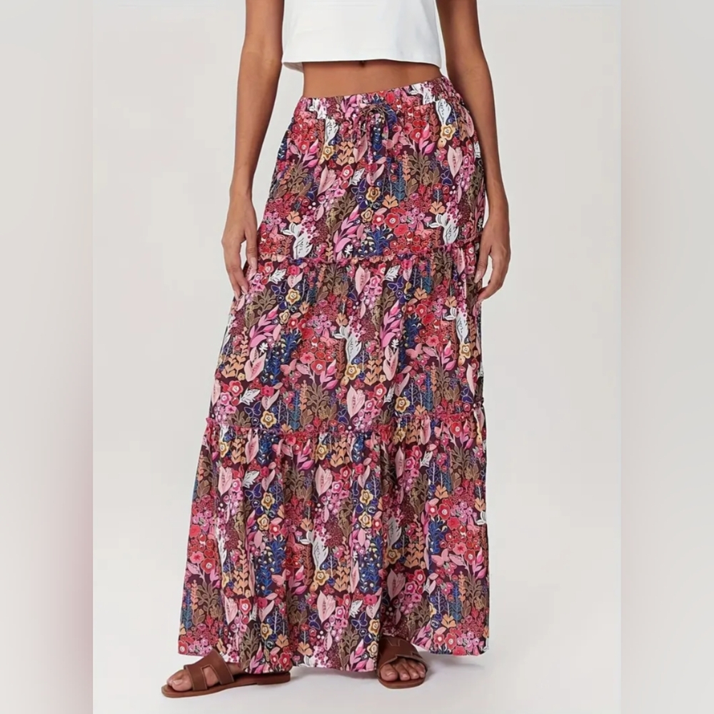 Maxi Skirt Stretchy Waist Bohemian Skirts Elastic Waist Long Boho Skirt